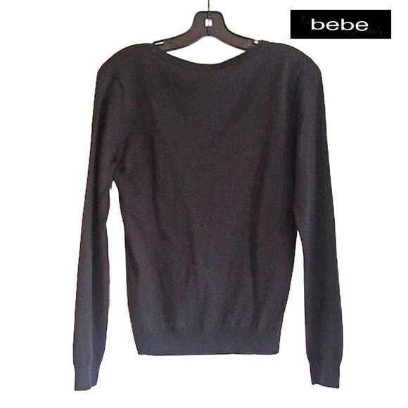 bebe NEW Glam Crystals Embellished V-Neck Rib Trim Pullover Sweater XS - Picture 9 of 12